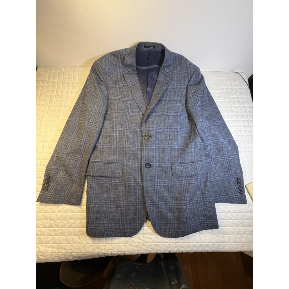 Pronto Uomo Platinum 40R Blue Plaid Sport Coat Wool Silk Linen 2 Button Blazer - Picture 4 of 14
